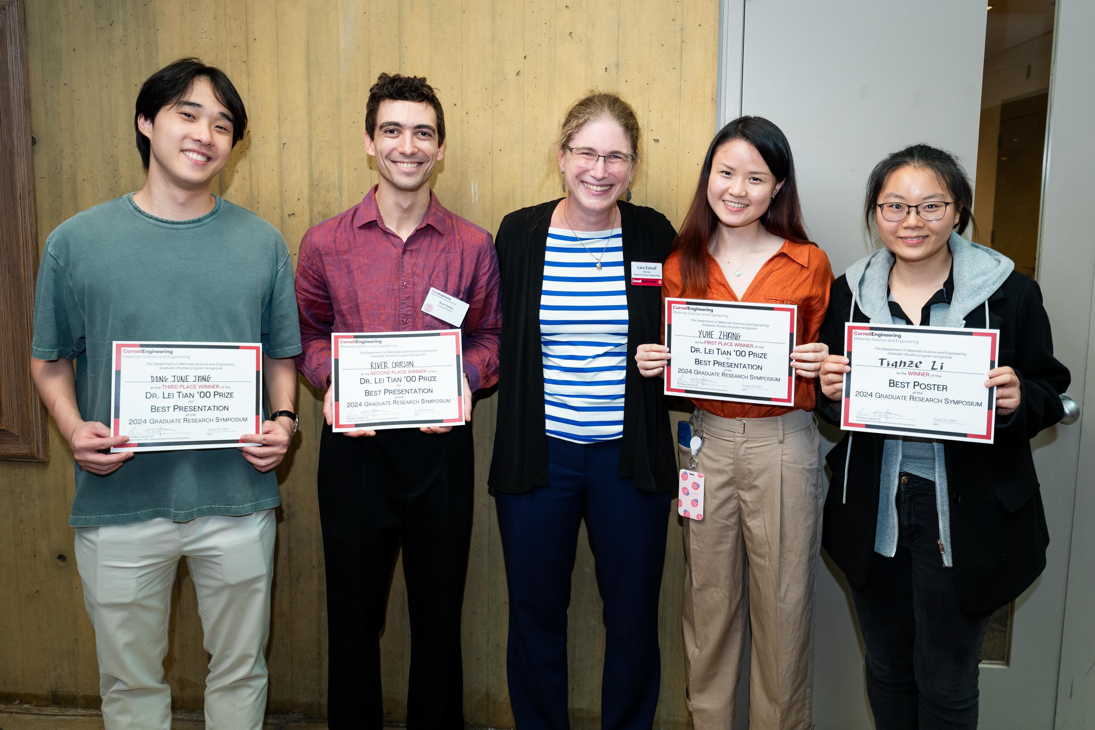 Professor Lara Estroff with Tiazne Li, Yuhe Zhang, River Carson, and Dong June Hang